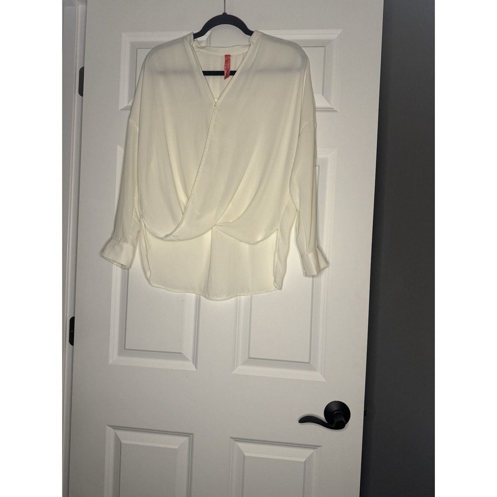 Eight Sixty Long Sleeve V Neck Wrap Blouse XS Ivory